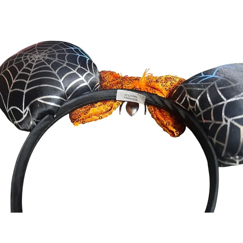 Disney Minnie Mouse Halloween Spiderweb Ears Orange Sequin Bow Spider 14007TJX